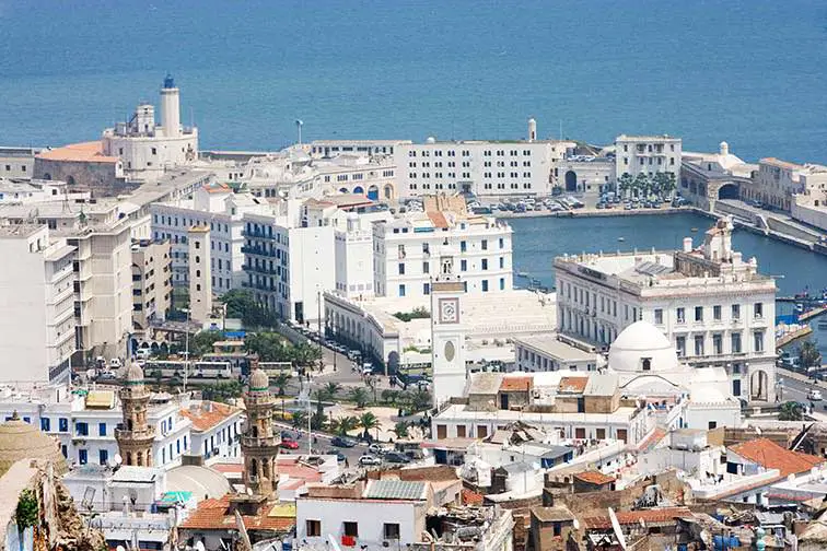 View of the Centre of Algiers, the port and the naval command.