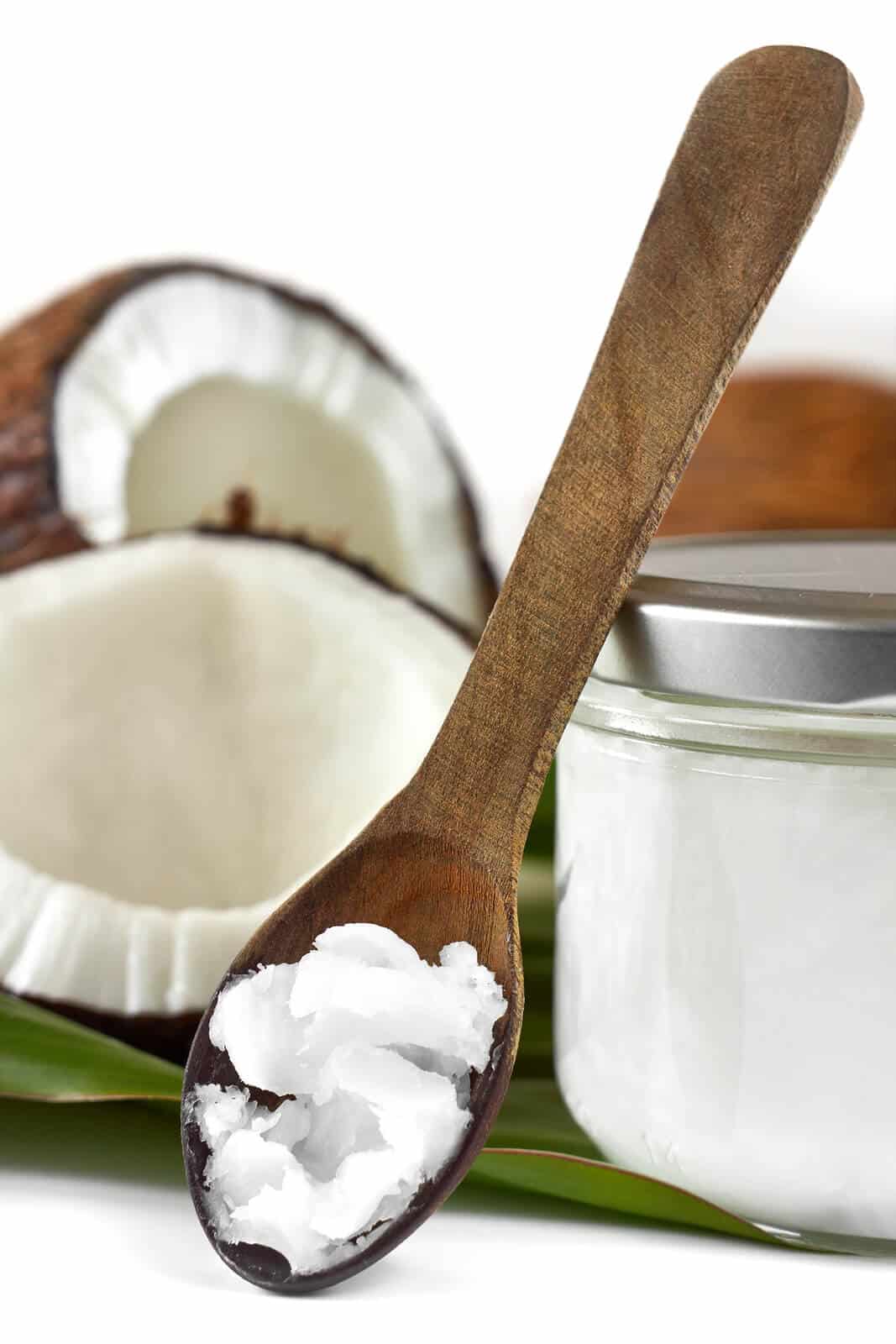 coconut oil on wooden spoon