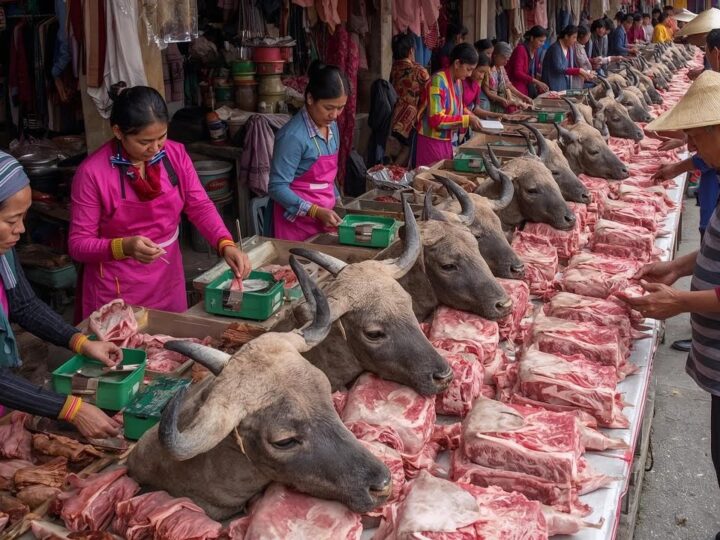 Vietnams Unique Bridge Market – Buffalo Meat and Local Culture